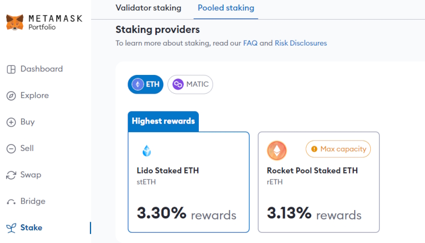 Metamask Staking providers
