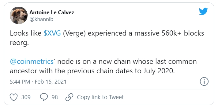 Verge 560k blocks reorg